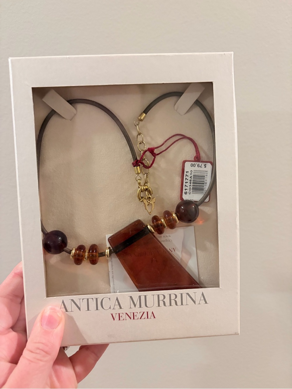 Amber Glass Pendant Necklace with Bead Accents